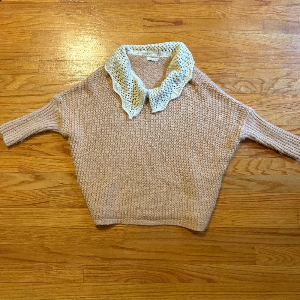 Women's Pink Sweater with Cream Collar